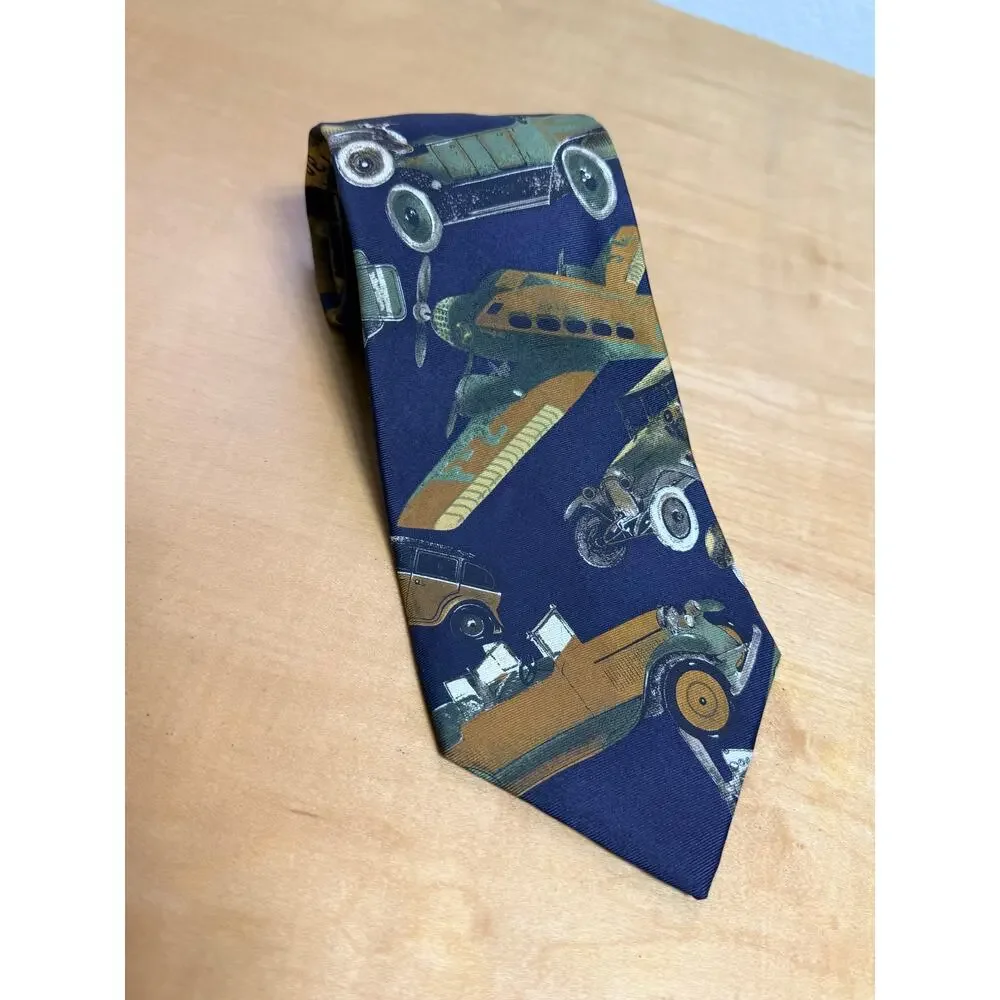 57”-Windsor Silk Necktie Made USA - classic Cars/Airplanes